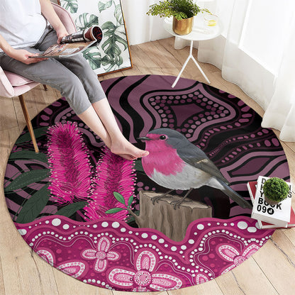 Australia Indigenous Round Carpet Breast Cancer Pink Robin Bottlebrush Aboriginal Art