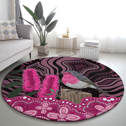 Australia Indigenous Round Carpet Breast Cancer Pink Robin Bottlebrush Aboriginal Art