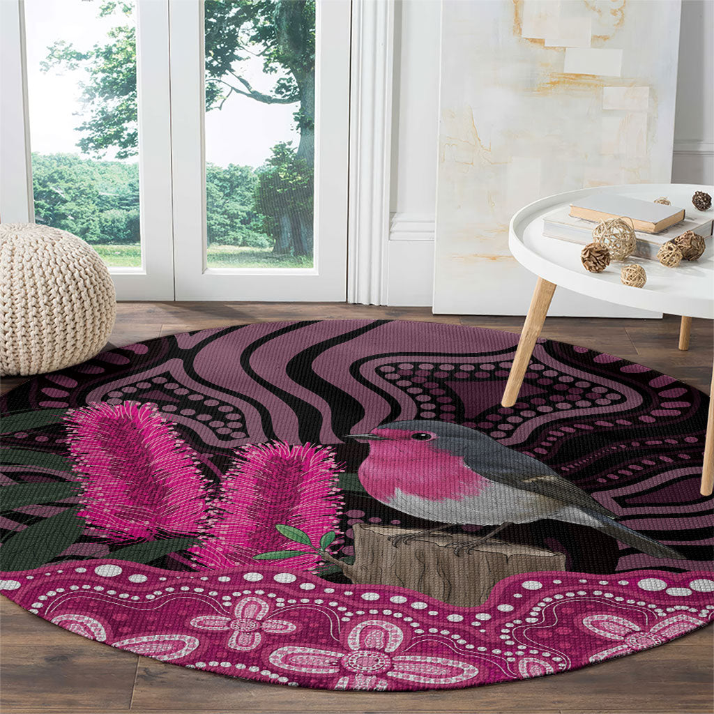 Australia Indigenous Round Carpet Breast Cancer Pink Robin Bottlebrush Aboriginal Art