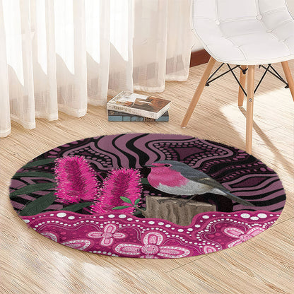 Australia Indigenous Round Carpet Breast Cancer Pink Robin Bottlebrush Aboriginal Art