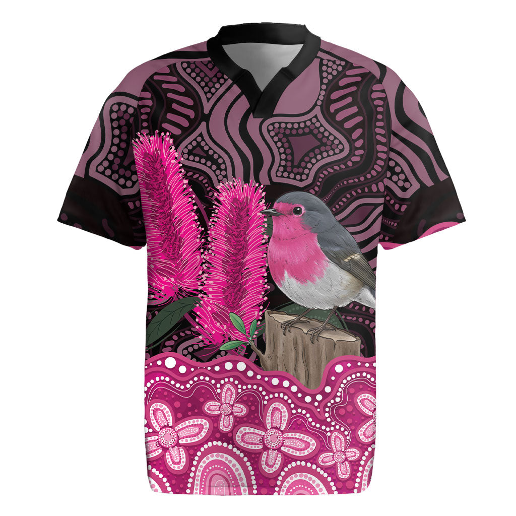 Australia Indigenous Rugby Jersey Breast Cancer Pink Robin Bottlebrush Aboriginal Art