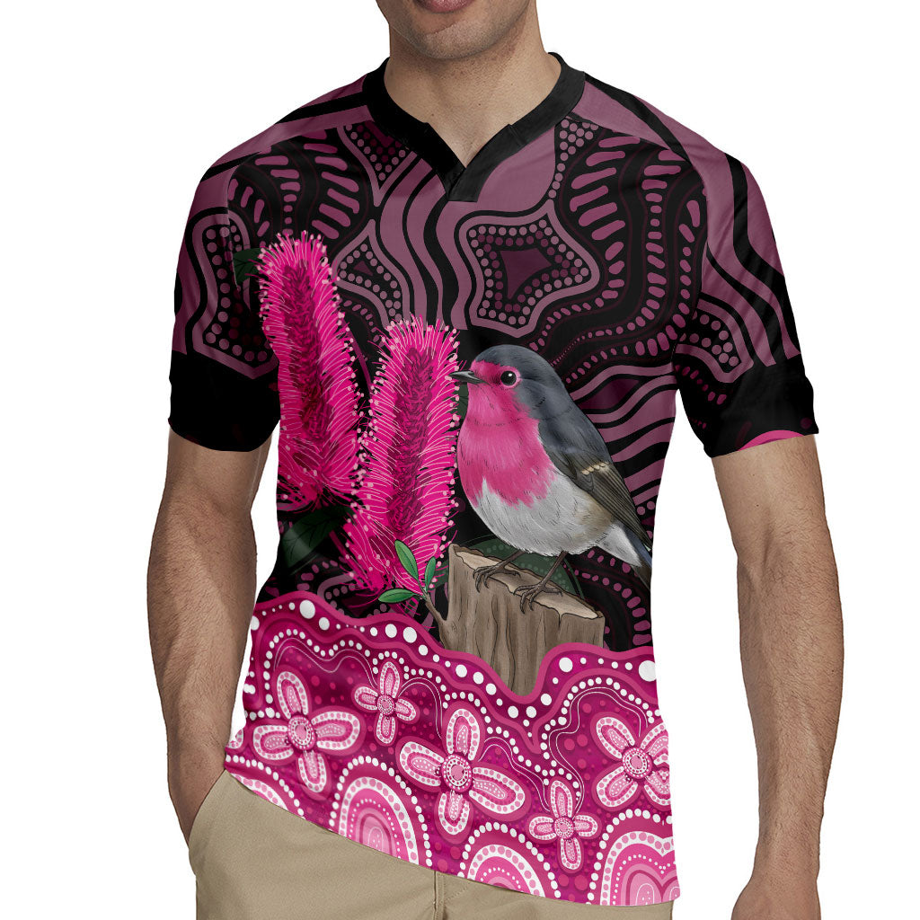 Australia Indigenous Rugby Jersey Breast Cancer Pink Robin Bottlebrush Aboriginal Art