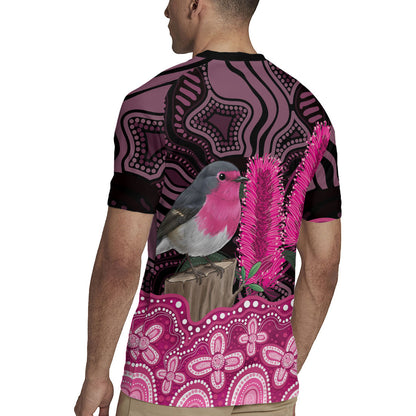 Australia Indigenous Rugby Jersey Breast Cancer Pink Robin Bottlebrush Aboriginal Art