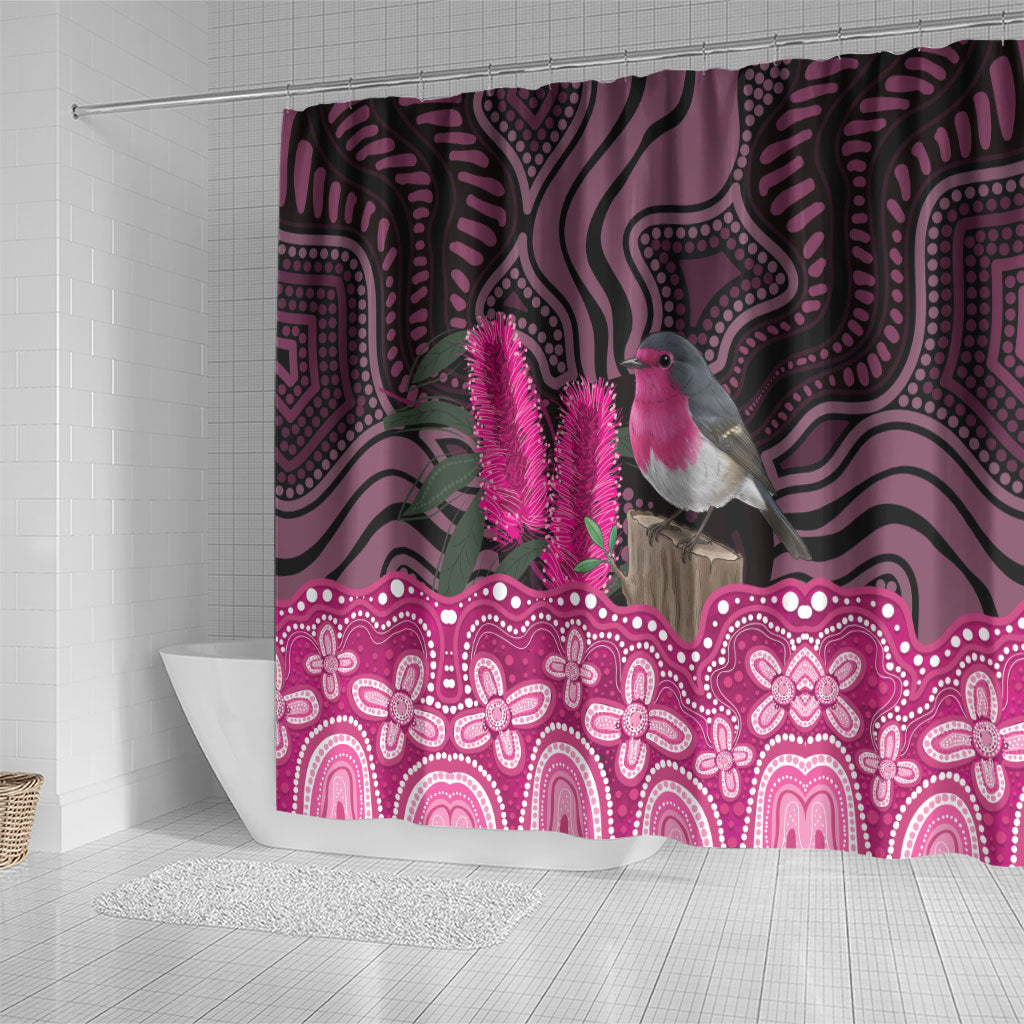 Australia Indigenous Shower Curtain Breast Cancer Pink Robin Bottlebrush Aboriginal Art