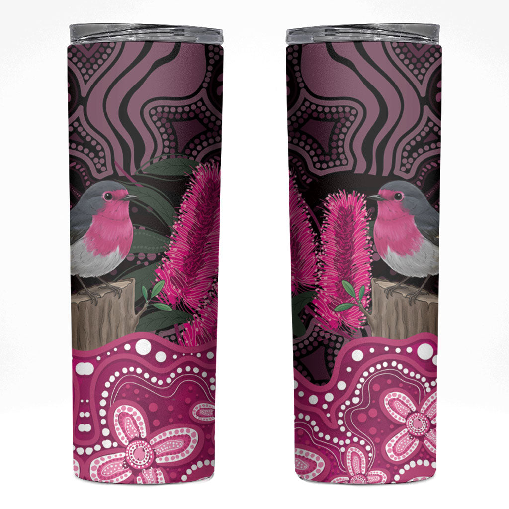 Australia Indigenous Skinny Tumbler Breast Cancer Pink Robin Bottlebrush Aboriginal Art