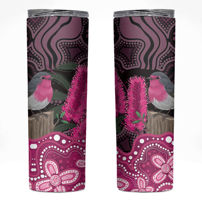Australia Indigenous Skinny Tumbler Breast Cancer Pink Robin Bottlebrush Aboriginal Art