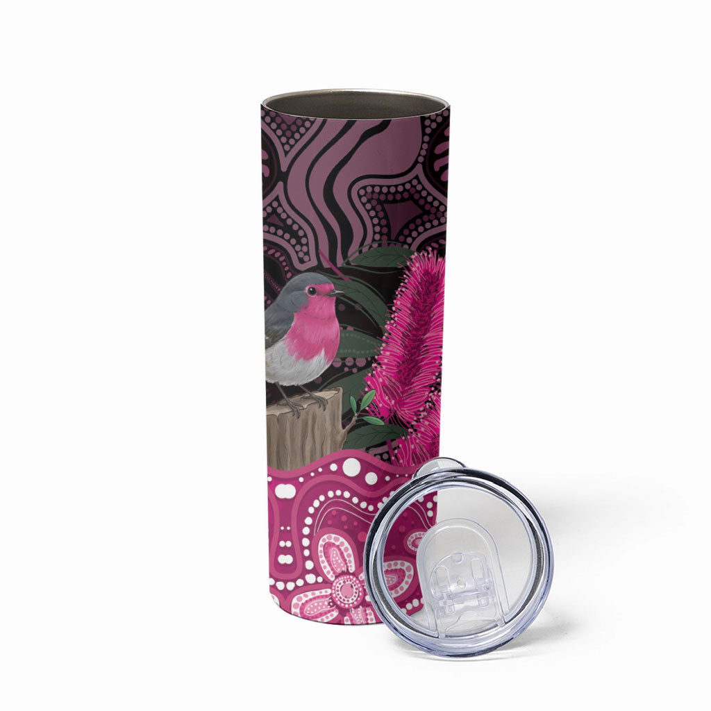 Australia Indigenous Skinny Tumbler Breast Cancer Pink Robin Bottlebrush Aboriginal Art