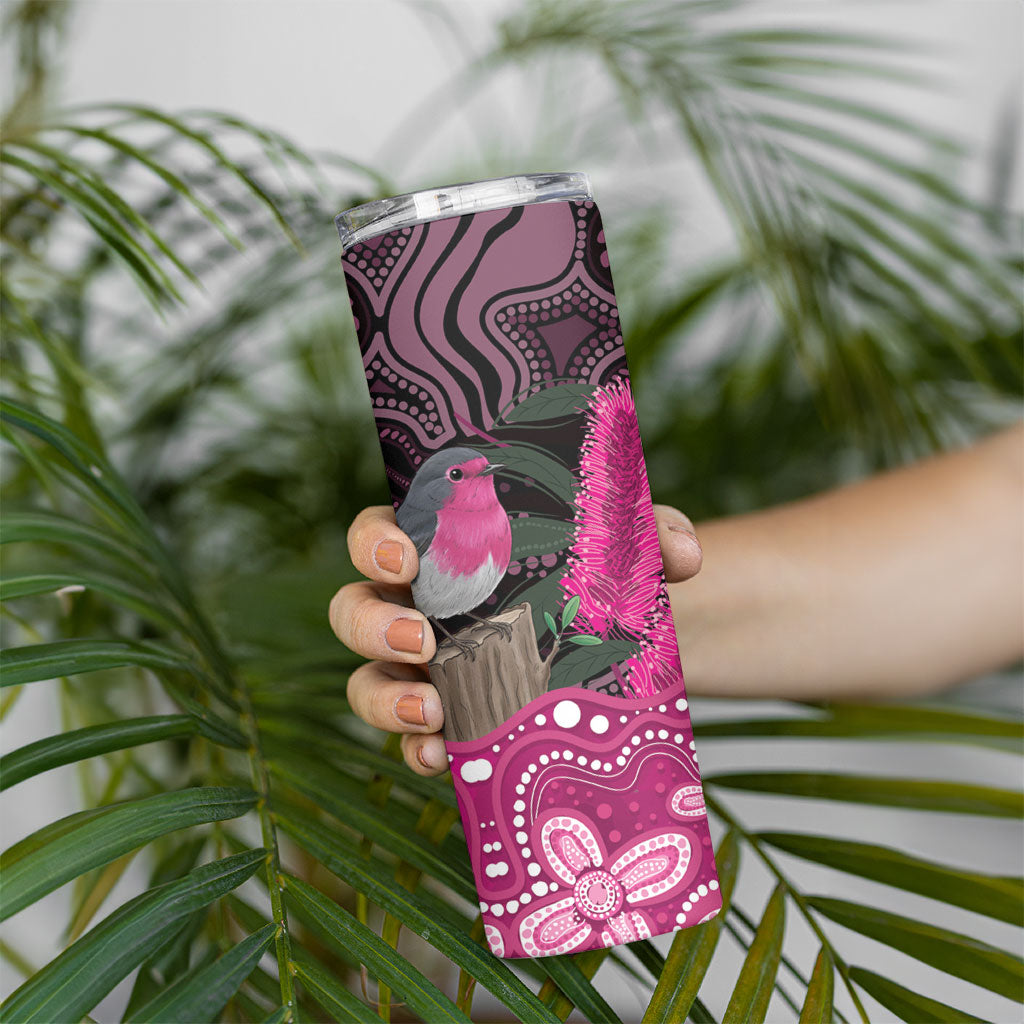 Australia Indigenous Skinny Tumbler Breast Cancer Pink Robin Bottlebrush Aboriginal Art