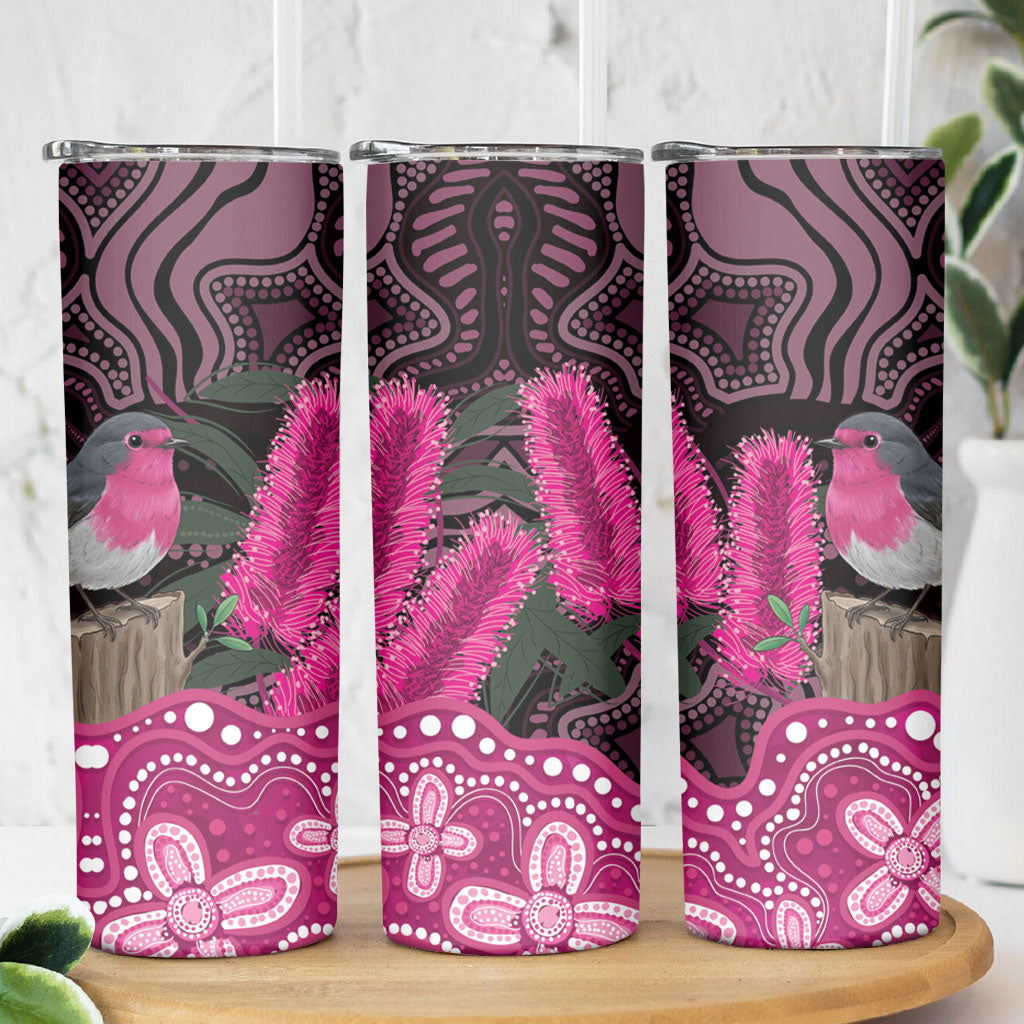 Australia Indigenous Skinny Tumbler Breast Cancer Pink Robin Bottlebrush Aboriginal Art
