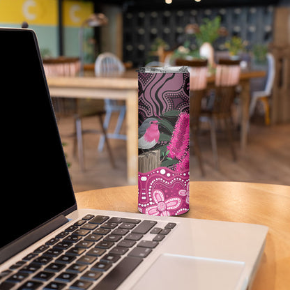 Australia Indigenous Skinny Tumbler Breast Cancer Pink Robin Bottlebrush Aboriginal Art