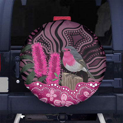 Australia Indigenous Spare Tire Cover Breast Cancer Pink Robin Bottlebrush Aboriginal Art