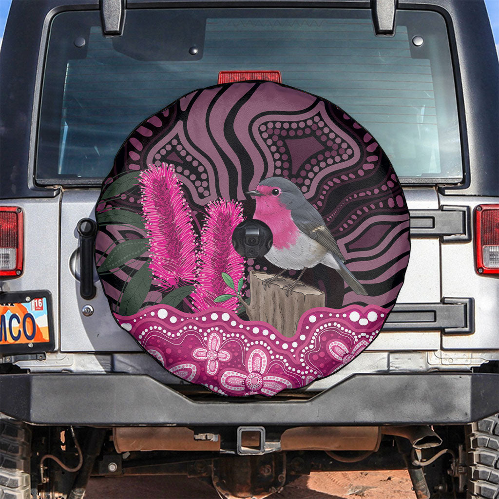 Australia Indigenous Spare Tire Cover Breast Cancer Pink Robin Bottlebrush Aboriginal Art