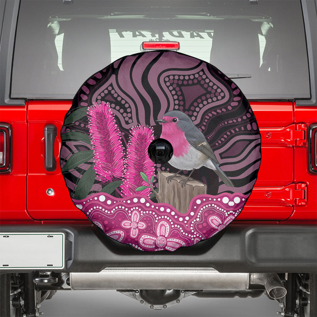 Australia Indigenous Spare Tire Cover Breast Cancer Pink Robin Bottlebrush Aboriginal Art