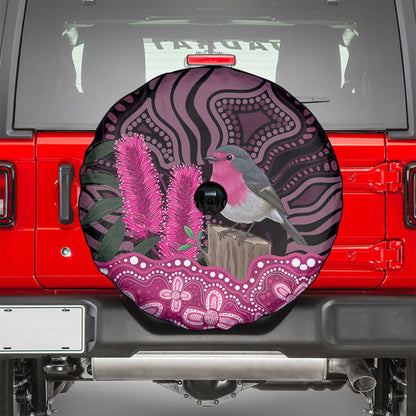 Australia Indigenous Spare Tire Cover Breast Cancer Pink Robin Bottlebrush Aboriginal Art