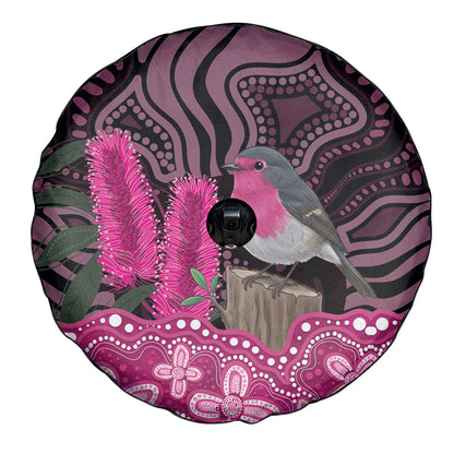 Australia Indigenous Spare Tire Cover Breast Cancer Pink Robin Bottlebrush Aboriginal Art