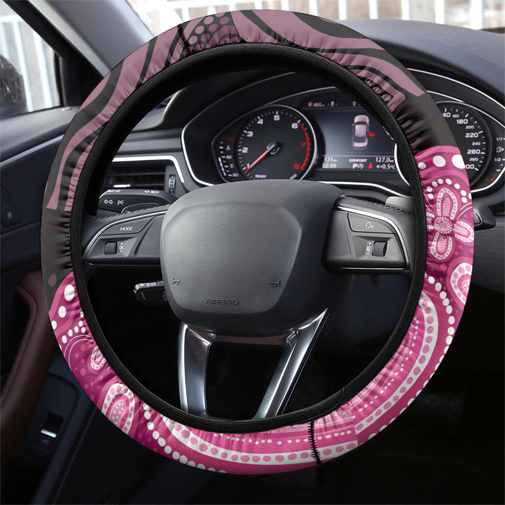 Australia Indigenous Steering Wheel Cover Breast Cancer Pink Robin Bottlebrush Aboriginal Art