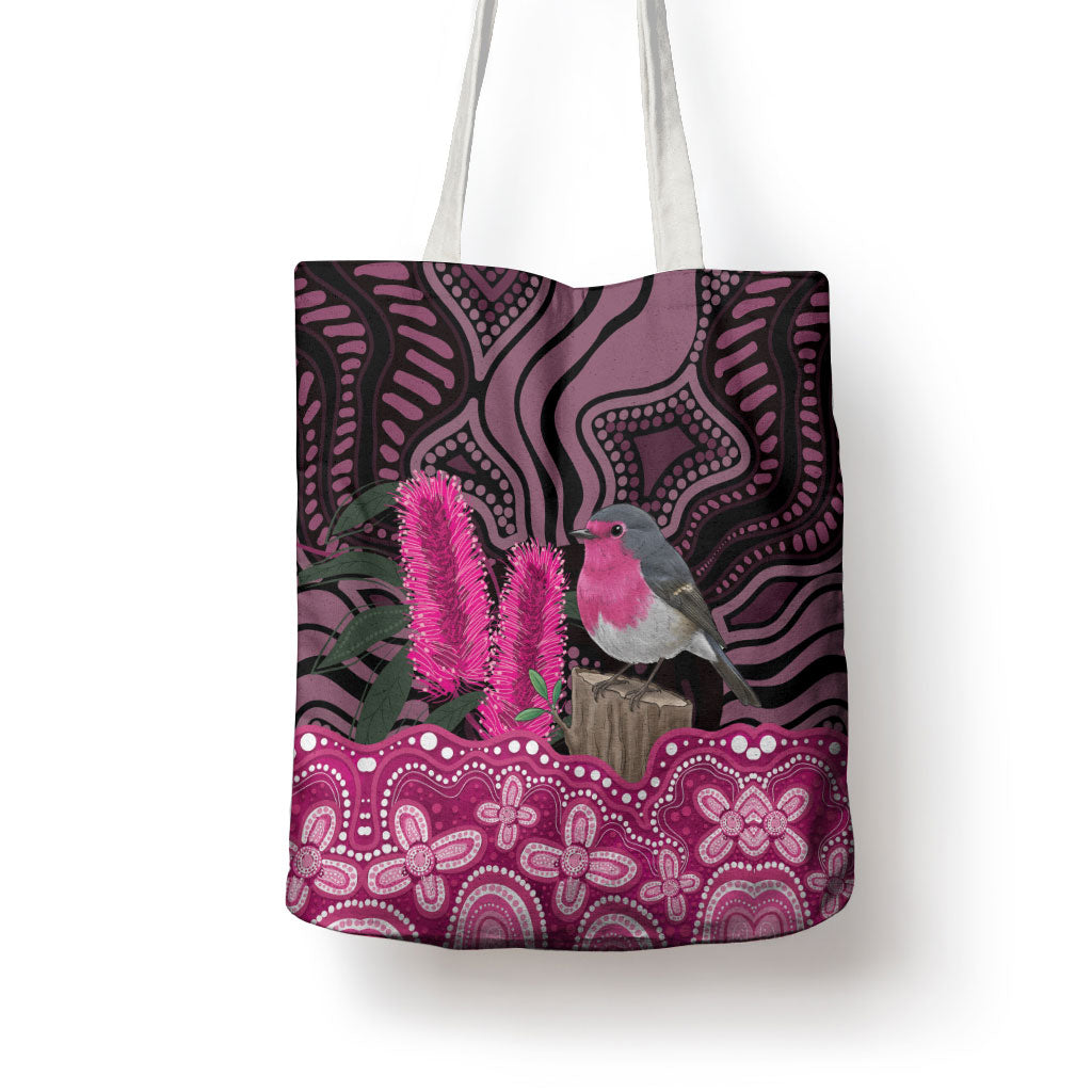 Australia Indigenous Tote Bag Breast Cancer Pink Robin Bottlebrush Aboriginal Art