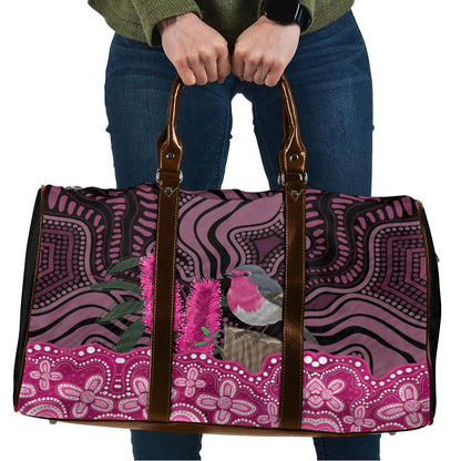 Australia Indigenous Travel Bag Breast Cancer Pink Robin Bottlebrush Aboriginal Art