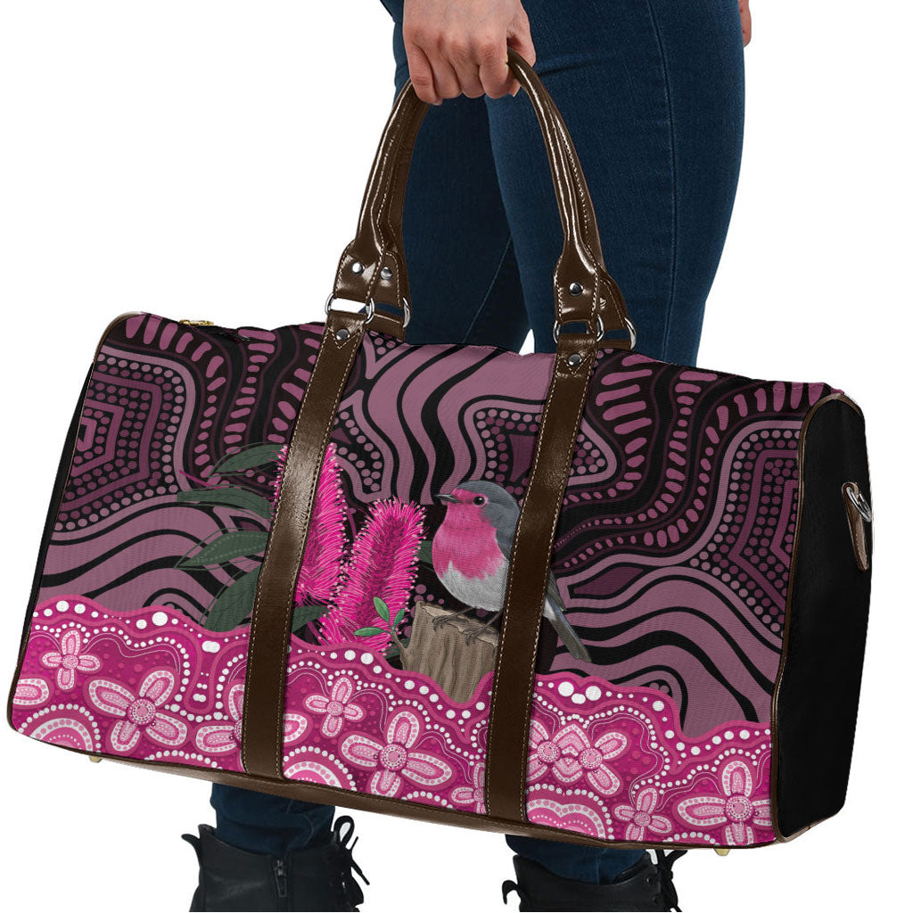 Australia Indigenous Travel Bag Breast Cancer Pink Robin Bottlebrush Aboriginal Art