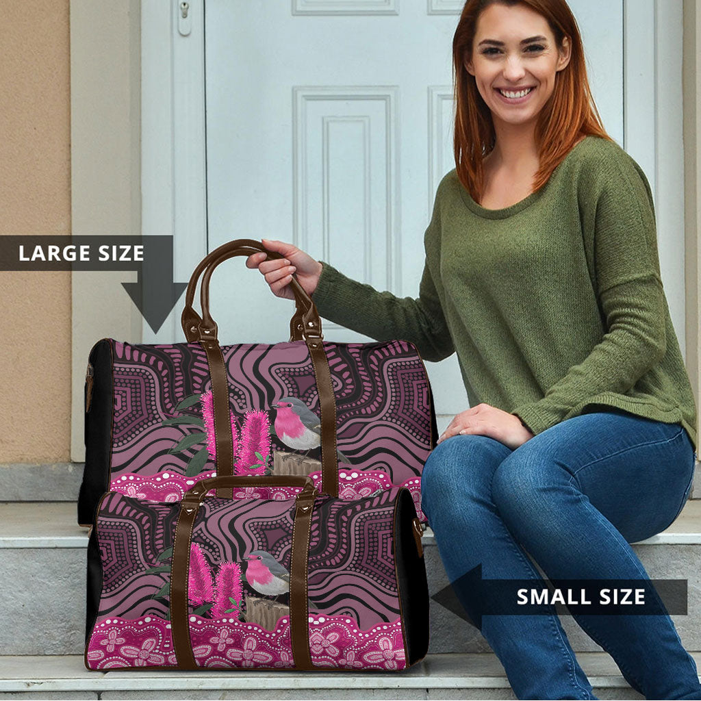 Australia Indigenous Travel Bag Breast Cancer Pink Robin Bottlebrush Aboriginal Art