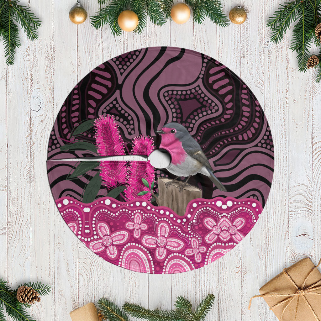 Australia Indigenous Tree Skirt Breast Cancer Pink Robin Bottlebrush Aboriginal Art