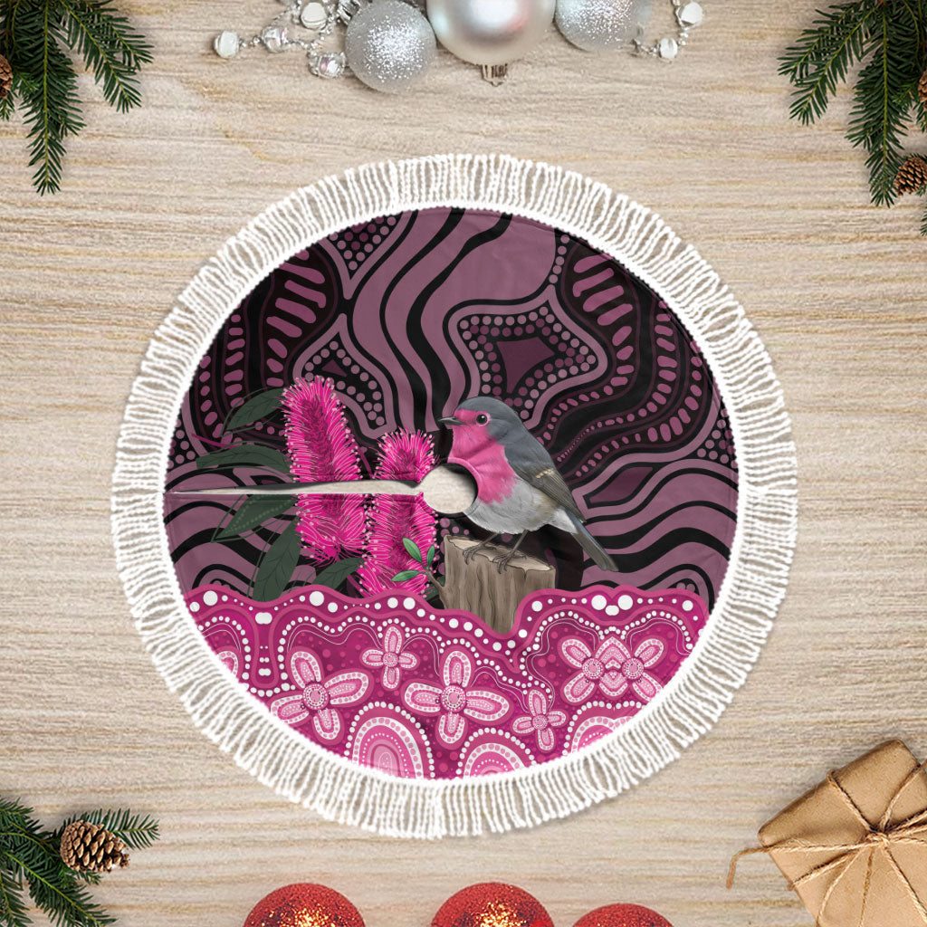 Australia Indigenous Tree Skirt Breast Cancer Pink Robin Bottlebrush Aboriginal Art