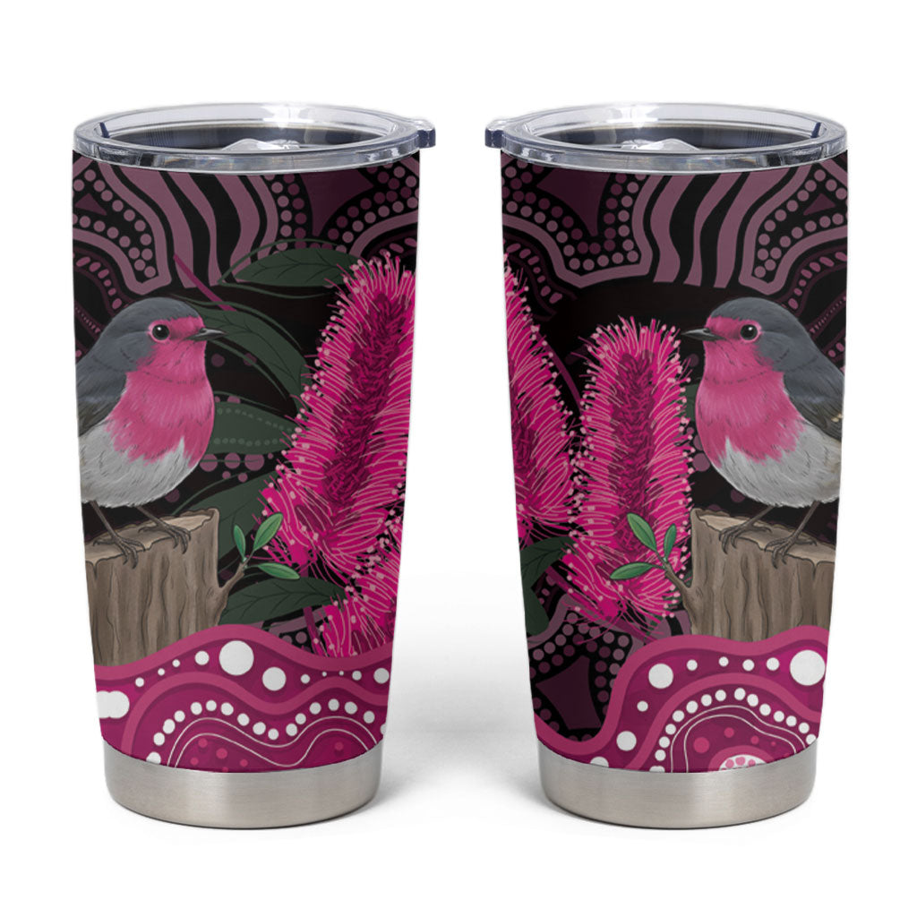 Australia Indigenous Tumbler Cup Breast Cancer Pink Robin Bottlebrush Aboriginal Art
