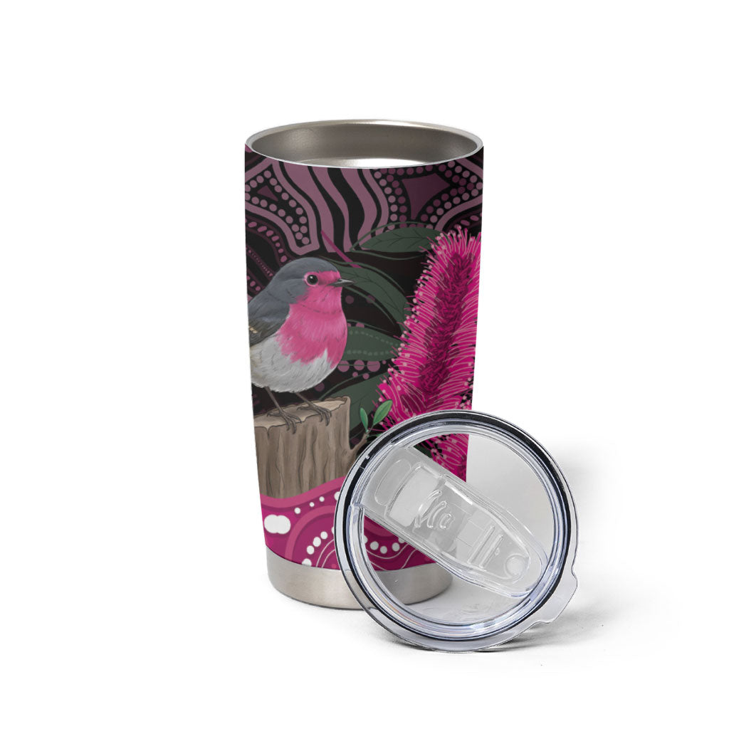 Australia Indigenous Tumbler Cup Breast Cancer Pink Robin Bottlebrush Aboriginal Art