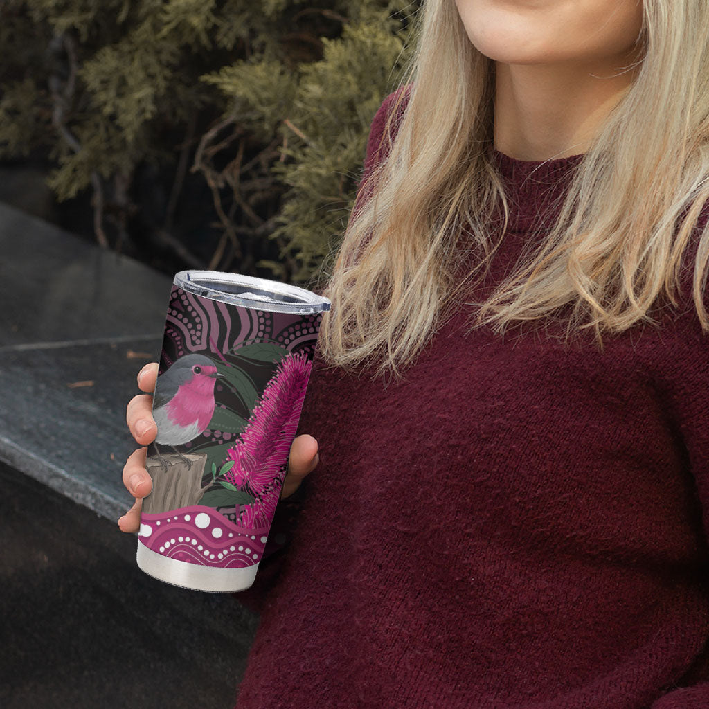 Australia Indigenous Tumbler Cup Breast Cancer Pink Robin Bottlebrush Aboriginal Art
