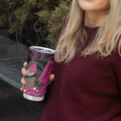 Australia Indigenous Tumbler Cup Breast Cancer Pink Robin Bottlebrush Aboriginal Art