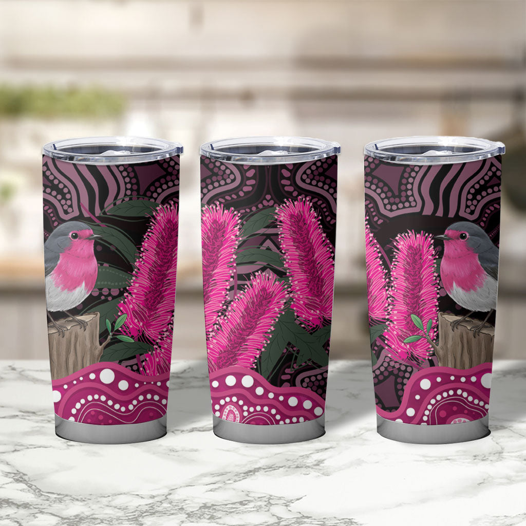 Australia Indigenous Tumbler Cup Breast Cancer Pink Robin Bottlebrush Aboriginal Art