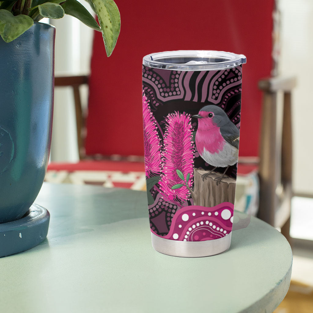 Australia Indigenous Tumbler Cup Breast Cancer Pink Robin Bottlebrush Aboriginal Art
