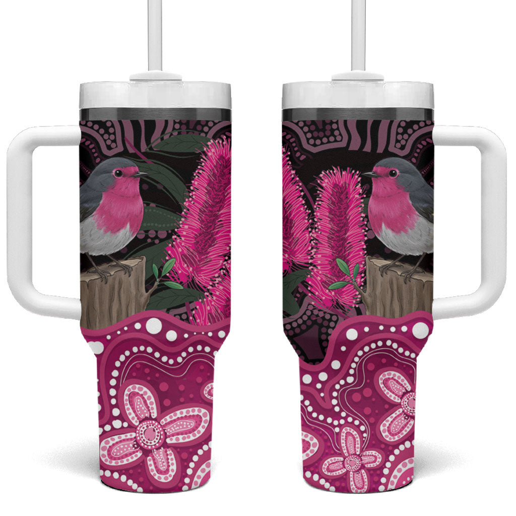 Australia Indigenous Tumbler With Handle Breast Cancer Pink Robin Bottlebrush Aboriginal Art