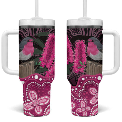 Australia Indigenous Tumbler With Handle Breast Cancer Pink Robin Bottlebrush Aboriginal Art