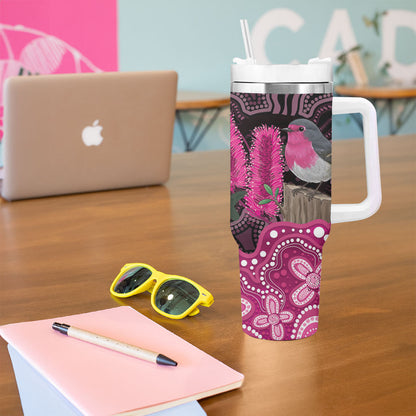 Australia Indigenous Tumbler With Handle Breast Cancer Pink Robin Bottlebrush Aboriginal Art