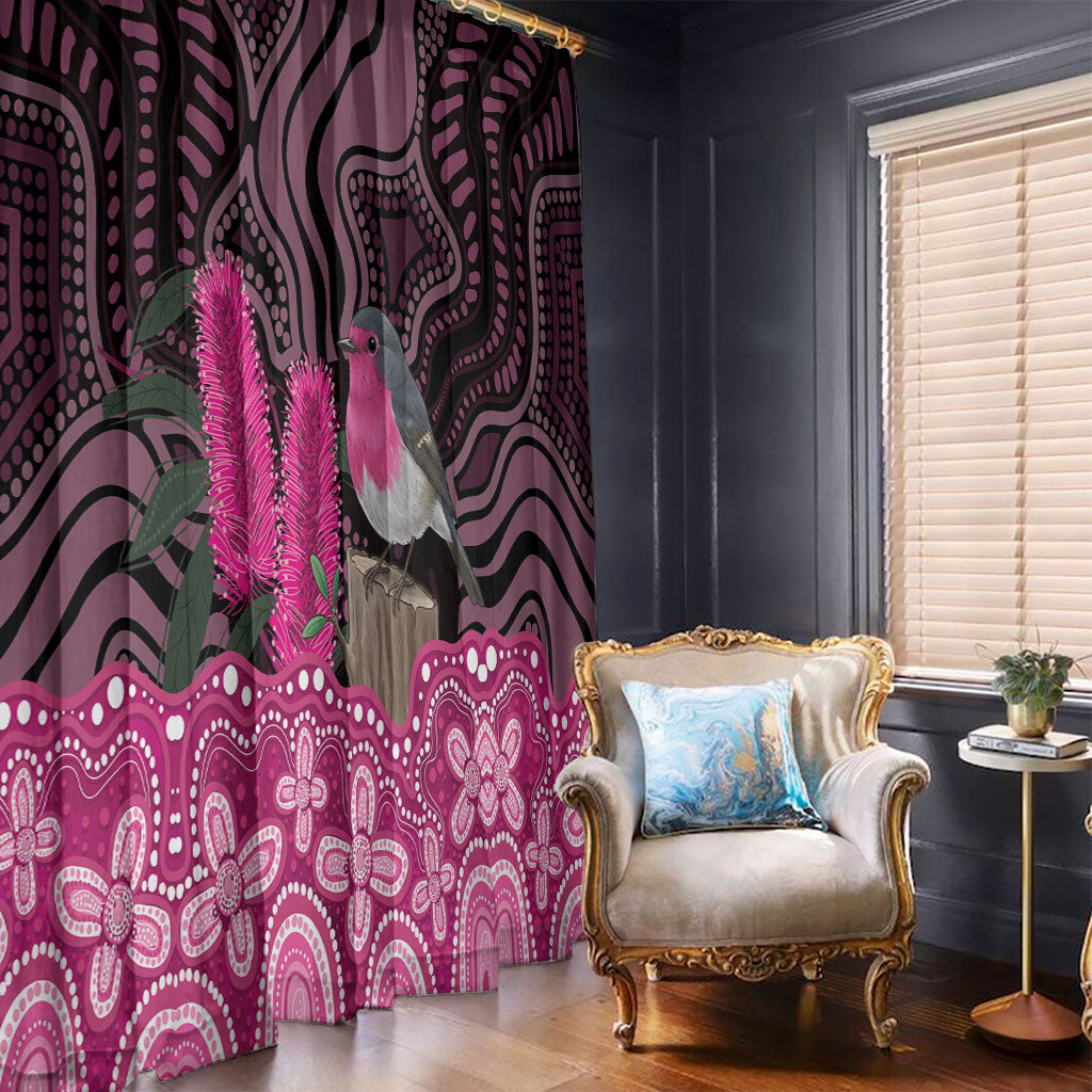Australia Indigenous Window Curtain Breast Cancer Pink Robin Bottlebrush Aboriginal Art