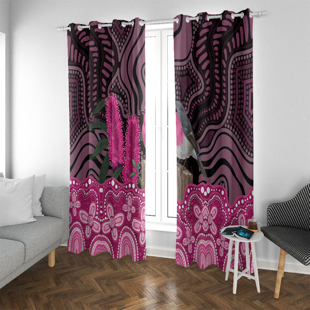 Australia Indigenous Window Curtain Breast Cancer Pink Robin Bottlebrush Aboriginal Art