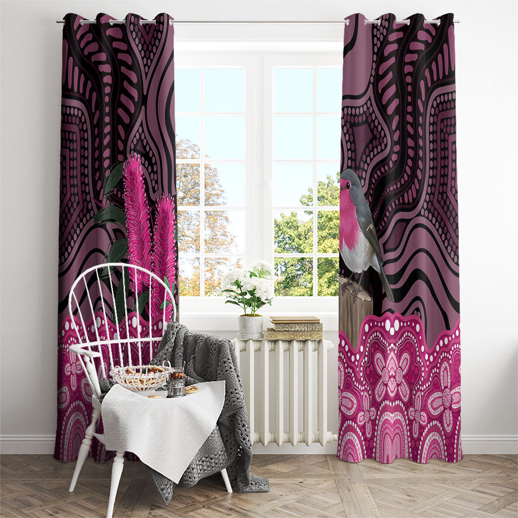 Australia Indigenous Window Curtain Breast Cancer Pink Robin Bottlebrush Aboriginal Art