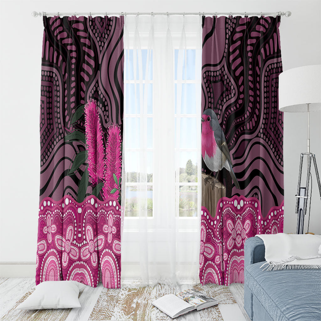 Australia Indigenous Window Curtain Breast Cancer Pink Robin Bottlebrush Aboriginal Art