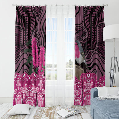 Australia Indigenous Window Curtain Breast Cancer Pink Robin Bottlebrush Aboriginal Art