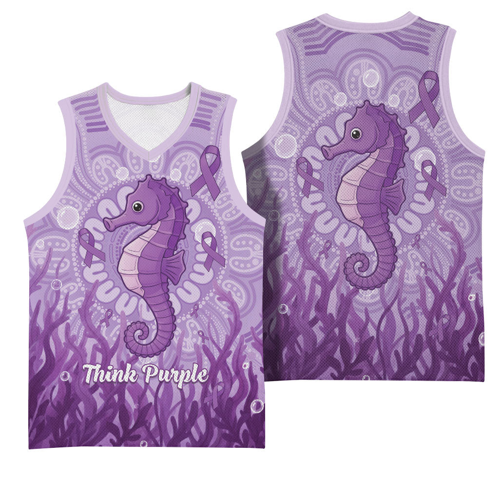 Australia Epilepsy Support Basketball Jersey Seahorse Think Purple Ribbon Aboriginal