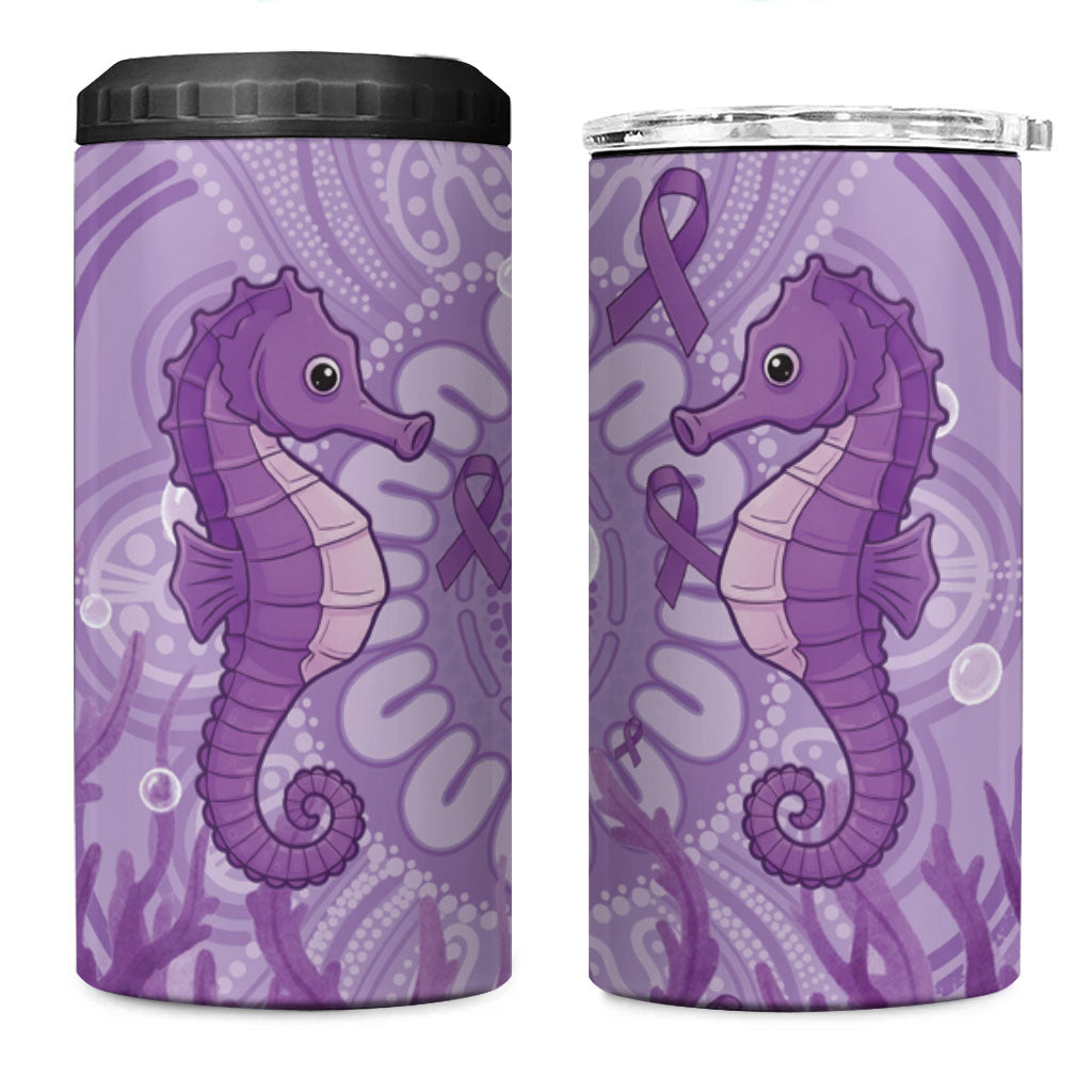 Australia Epilepsy Support 4 in 1 Can Cooler Tumbler Seahorse Think Purple Ribbon Aboriginal