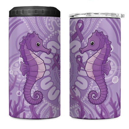 Australia Epilepsy Support 4 in 1 Can Cooler Tumbler Seahorse Think Purple Ribbon Aboriginal