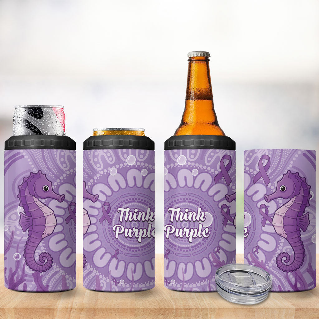 Australia Epilepsy Support 4 in 1 Can Cooler Tumbler Seahorse Think Purple Ribbon Aboriginal