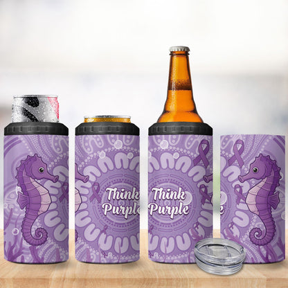 Australia Epilepsy Support 4 in 1 Can Cooler Tumbler Seahorse Think Purple Ribbon Aboriginal