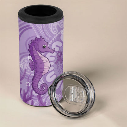 Australia Epilepsy Support 4 in 1 Can Cooler Tumbler Seahorse Think Purple Ribbon Aboriginal