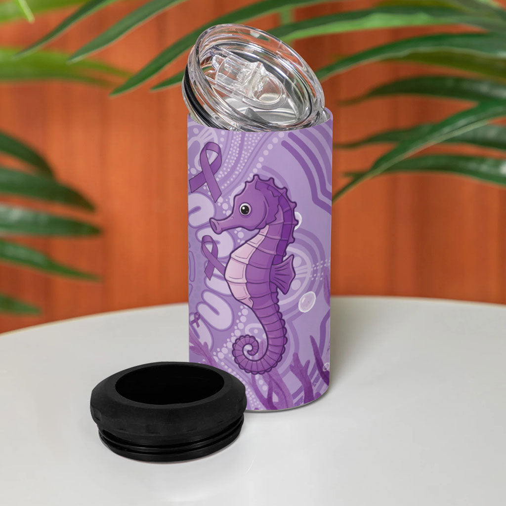 Australia Epilepsy Support 4 in 1 Can Cooler Tumbler Seahorse Think Purple Ribbon Aboriginal