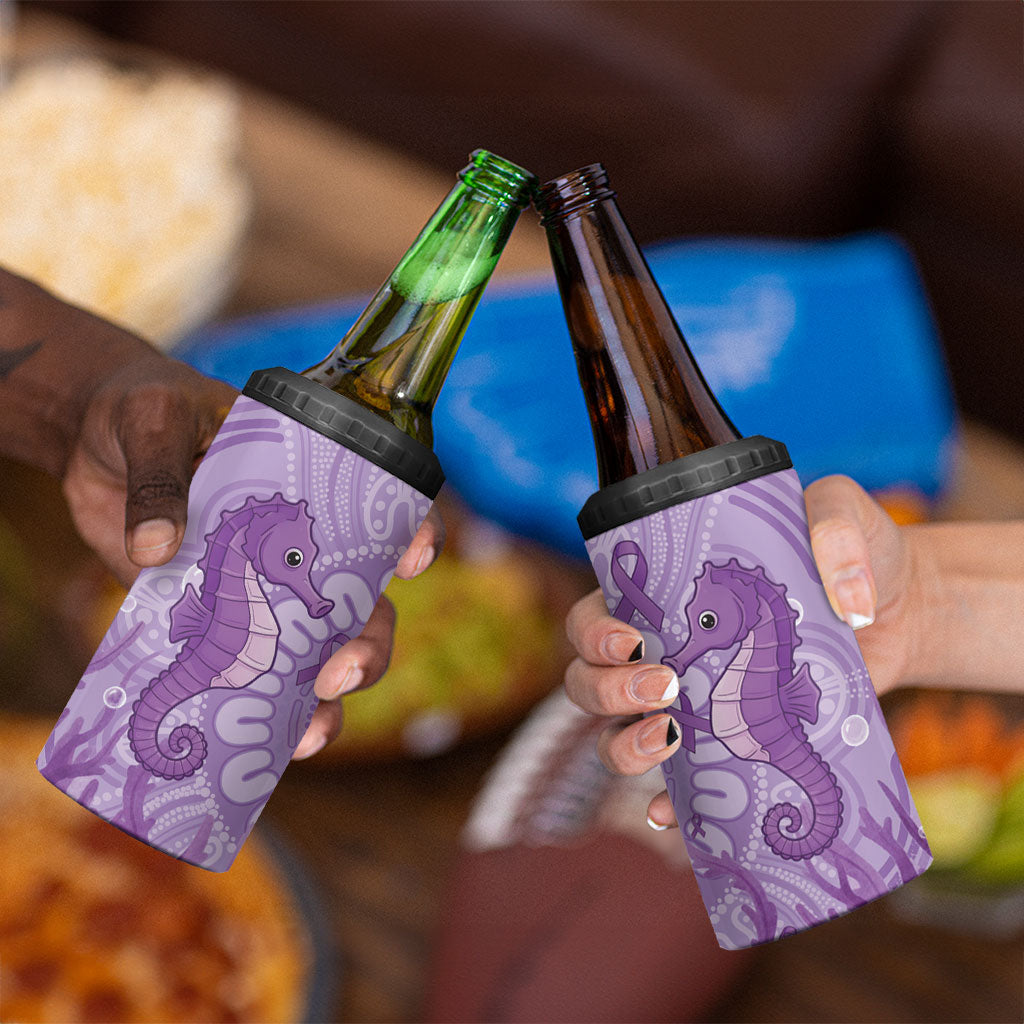 Australia Epilepsy Support 4 in 1 Can Cooler Tumbler Seahorse Think Purple Ribbon Aboriginal