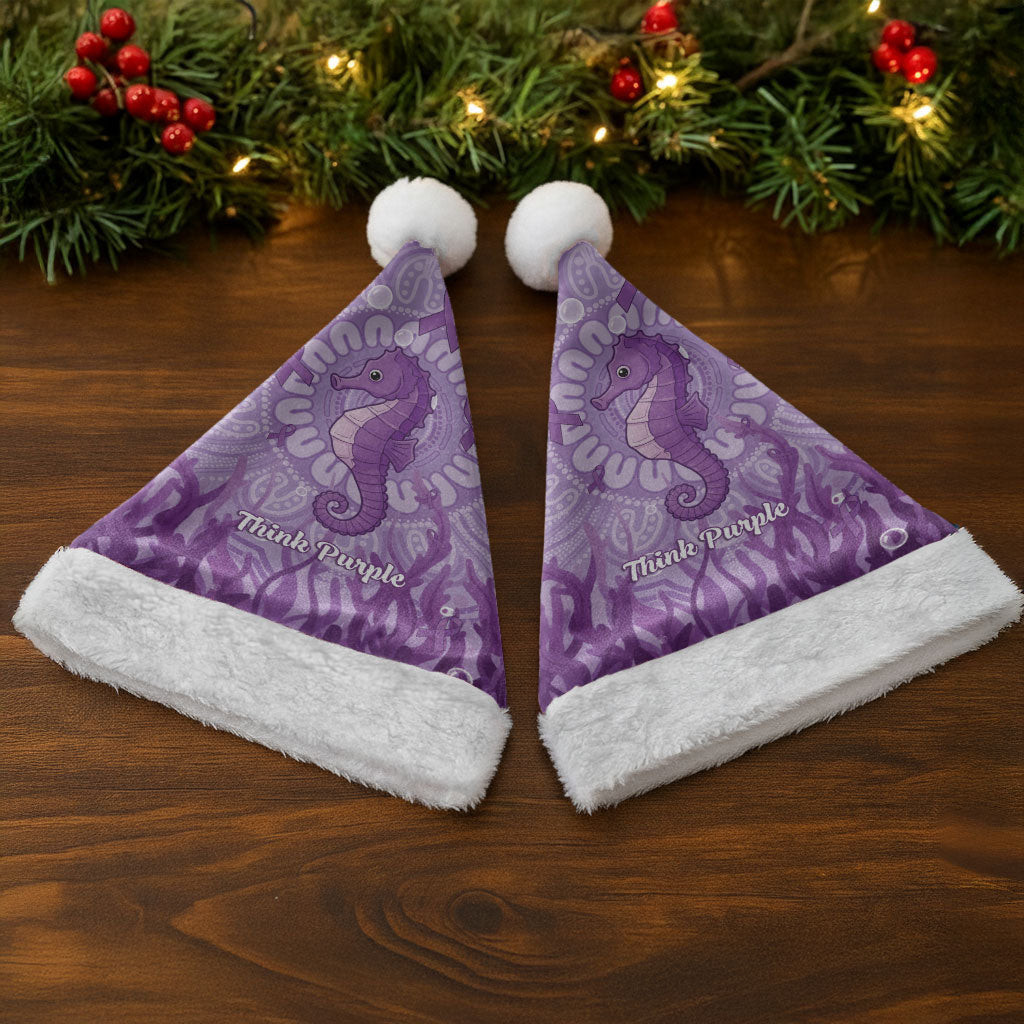 Australia Epilepsy Support Christmas Santa Hat Seahorse Think Purple Ribbon Aboriginal