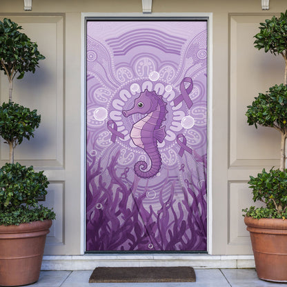 Australia Epilepsy Support Door Cover Seahorse Think Purple Ribbon Aboriginal